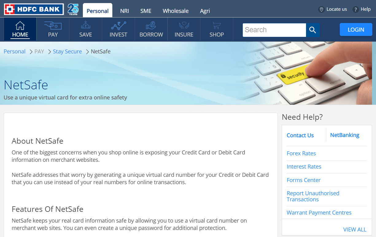 HDFC NetSafe virtual credit card