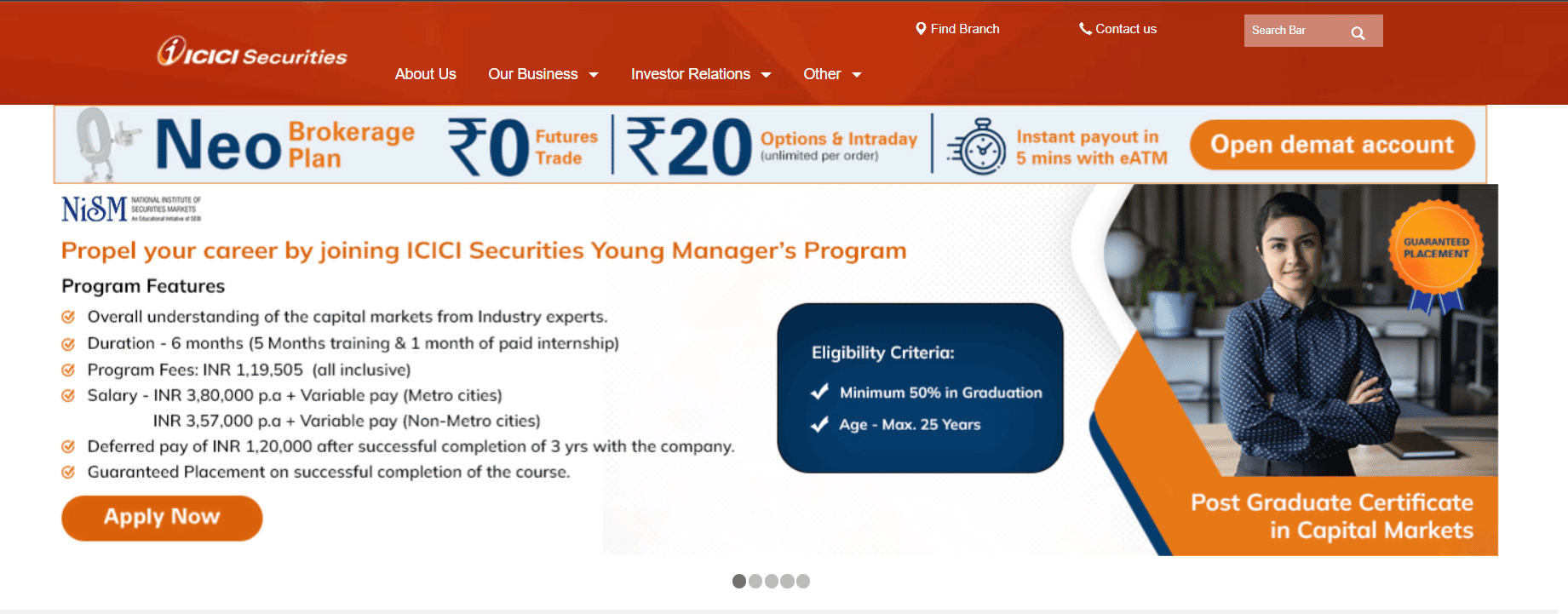 Sitio web de ICICI Securities Ltd