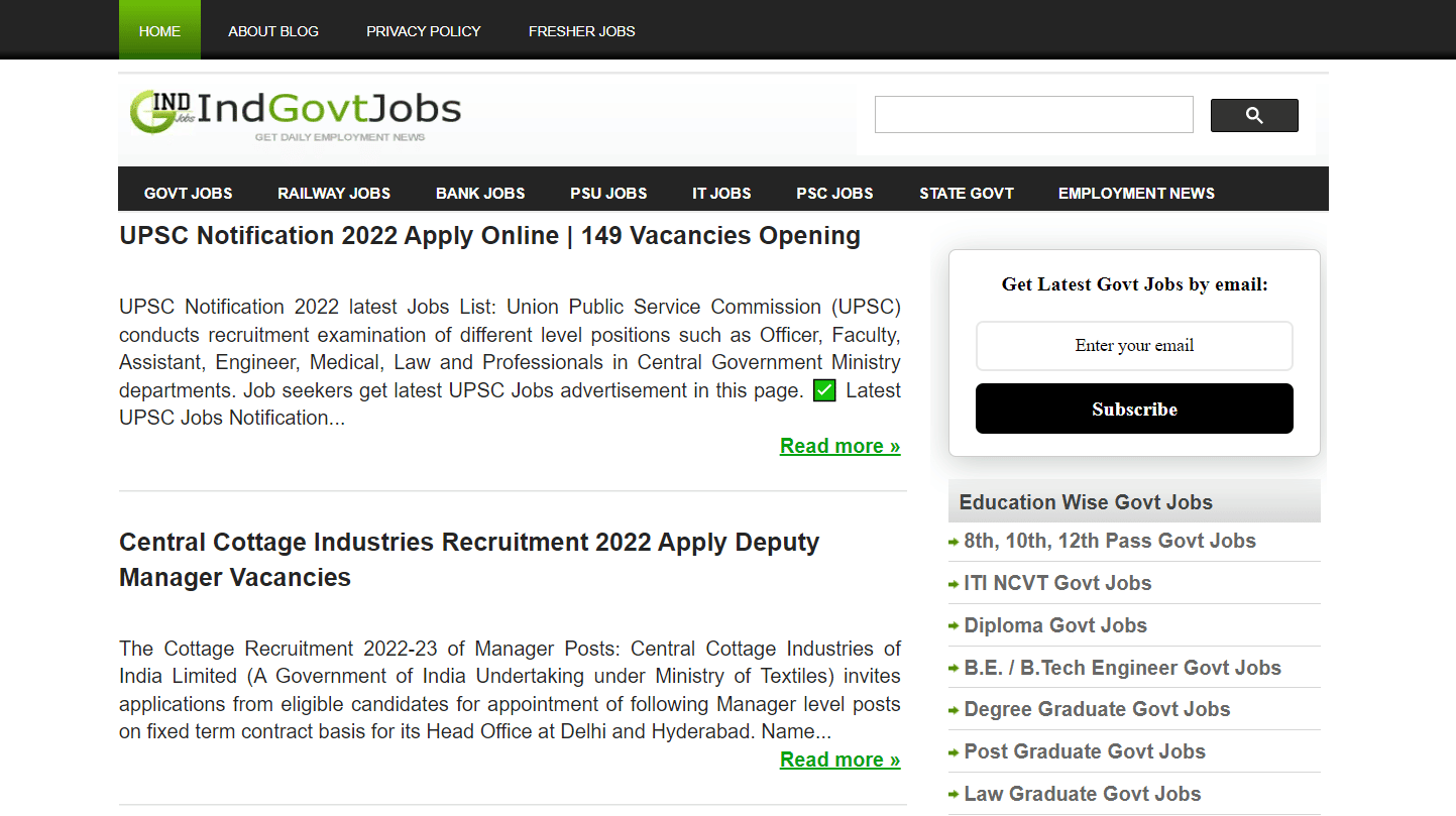 IndGovt Jobs website