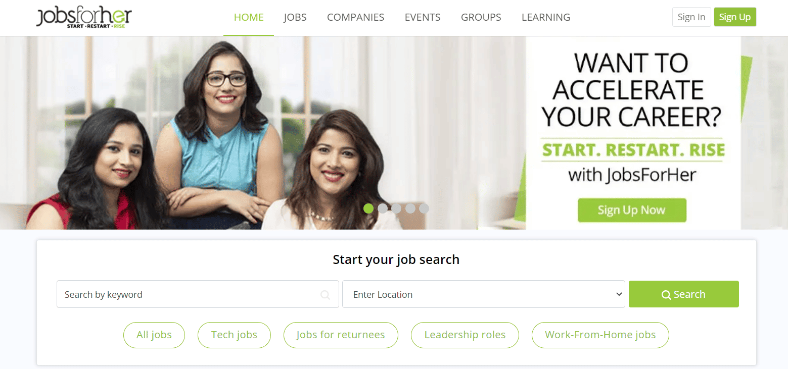 JobsForHer website | Best job search sites in India