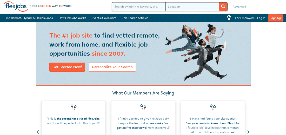 FlexJobs home page | Websites like Fiverr